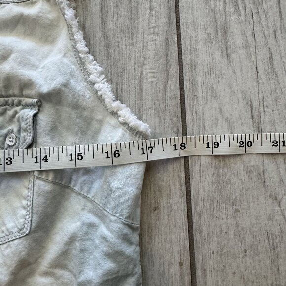 Converse All Star Sleeveless Button-Up Denim Shirt With Frayed Edges Faded Blue - Picture 7 of 8